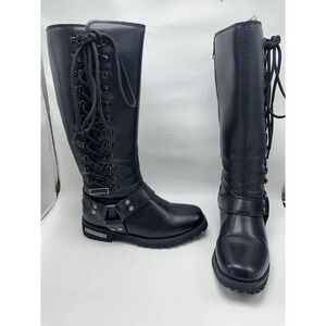 Dream Apparel Womens Black Lace Up Knee High Harness Riding Boots Size 7.5
